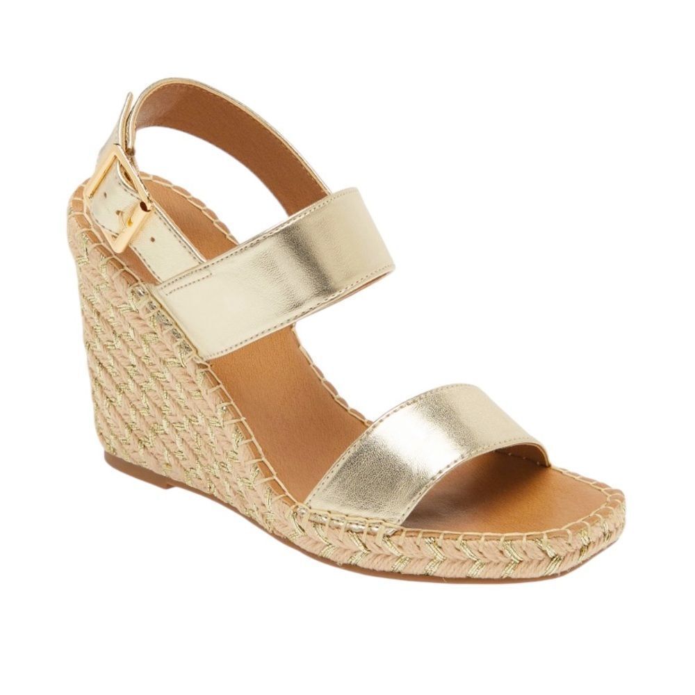 NWT STEVE MADDEN GOLD ESPADRILLE‎ WEDGE SANDALS SUMMER VACATION SHOES